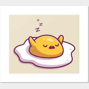 Cute Fried Egg Sleeping Cartoon Posters and Art